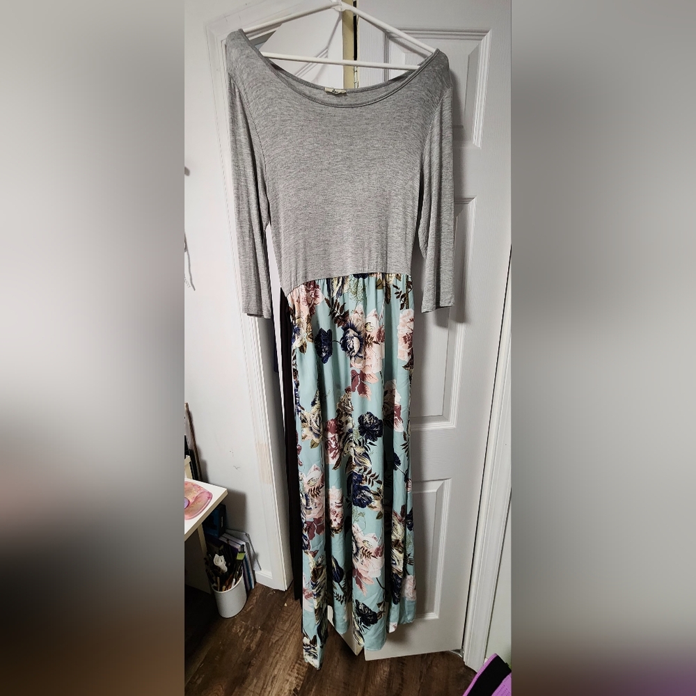 Gray and Floral Maxi Dress